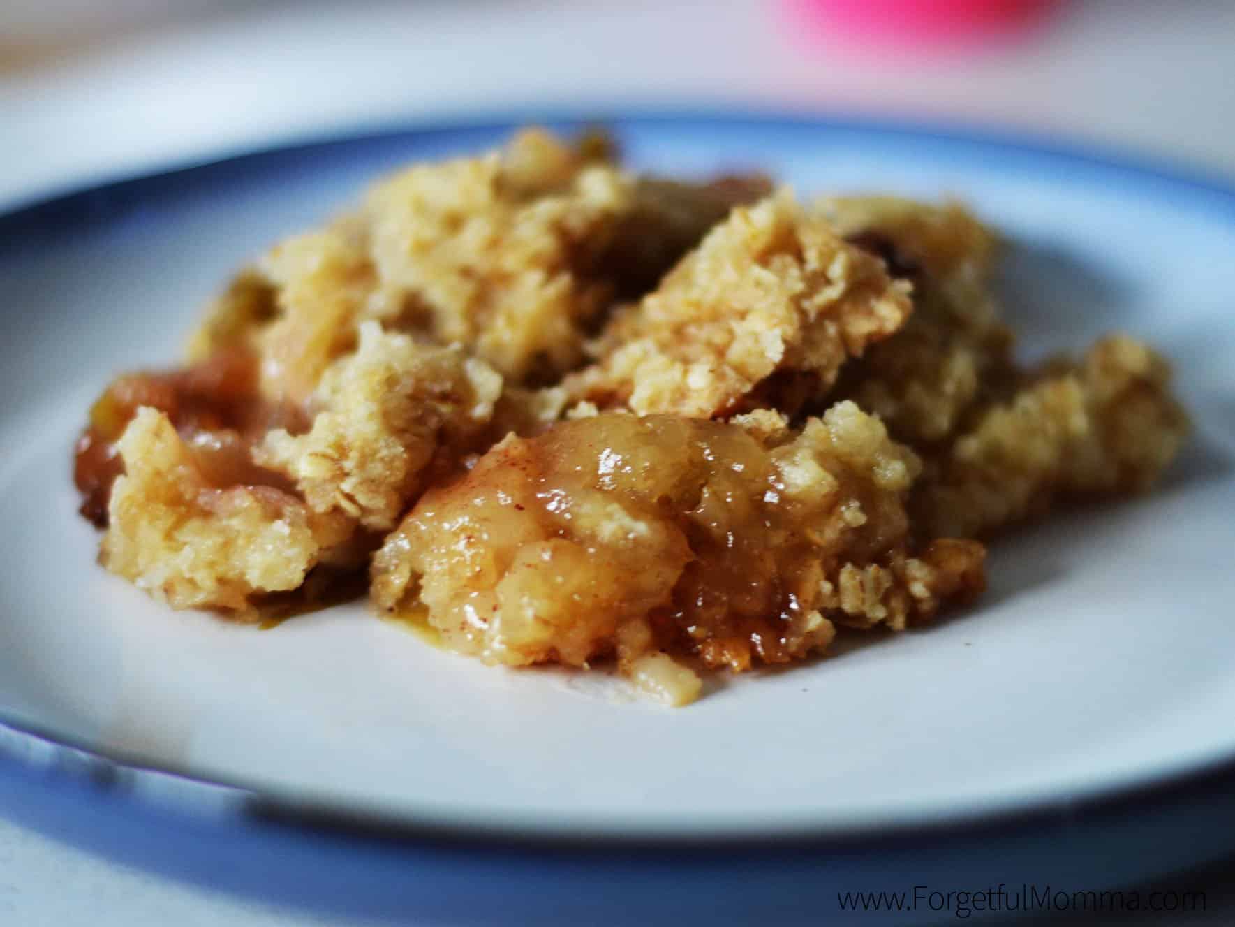Rhubarb Crisp in the Slow Cooker on a plate - rhubarb crumble in slow cooker
