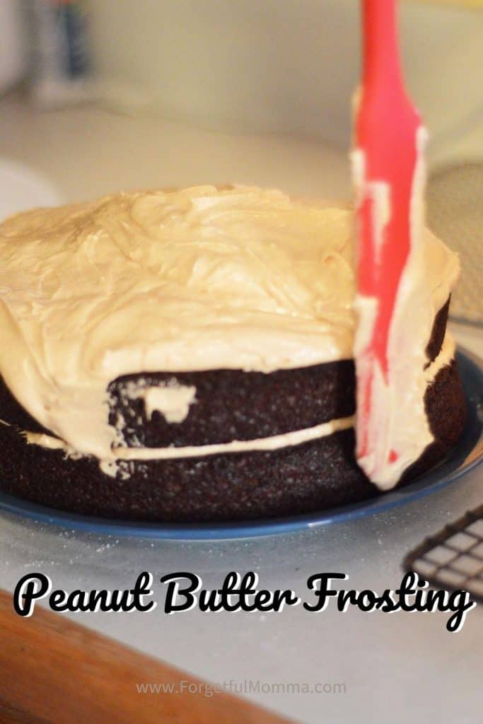homemade chocolate cake with peanut butter frosting