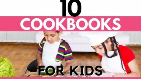 kids cooking together and looking at a cookbook